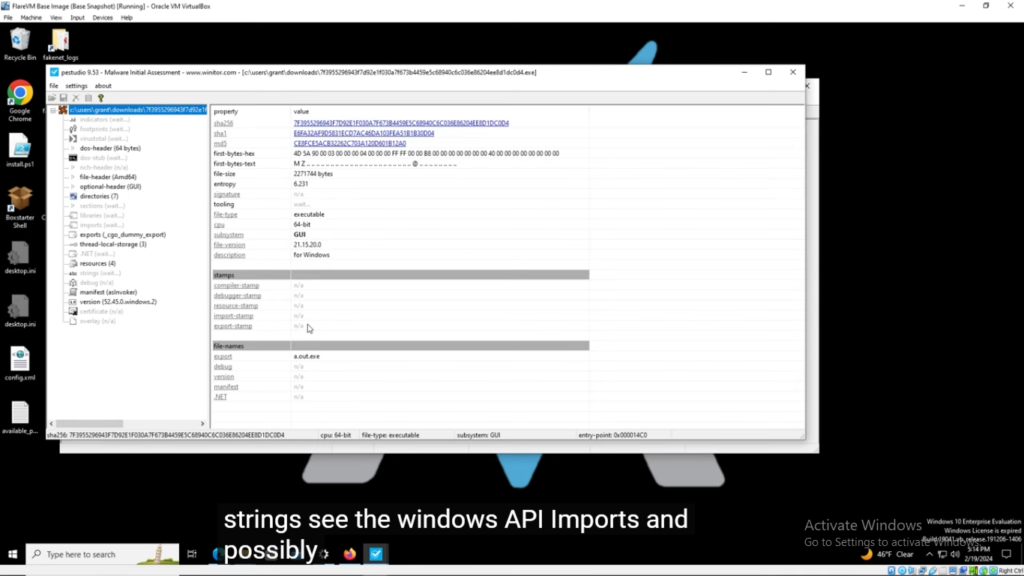 PEStudio interface displaying details gathered from AsyncRAT malware analysis for better threat intelligence.